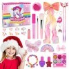 Calendrier de lAvent 2022: Cadeaux De Licorne pour Filles, 24 Surprises de Noël, Maquillage Jouets pour Filles，Clip pour Bow