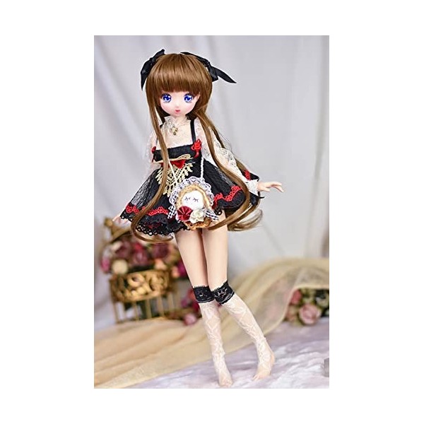 Kamz 1/4 BJD Vêtements Robe Noire avec Bas et Sacs à Bandoulière pour 45cm Poupées BJD ou Figurine