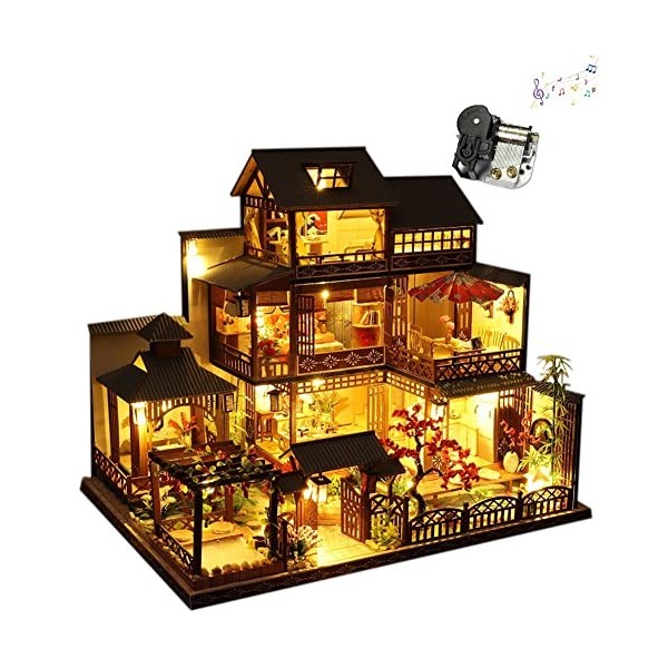 MXXHFC Kit Miniature de Maison de poupée Bricolage avec Meubles, Maison  Miniature en Bois 3D avec kit de Maison de poupées Miniatures à LED