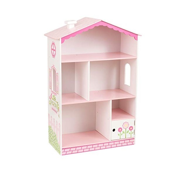 KidKraft Bibliothèque Enfant Maison de Poupée en Bois, Étagère à Livres 3 Niveaux, Meuble de Rangement, Meubles de Chambre d