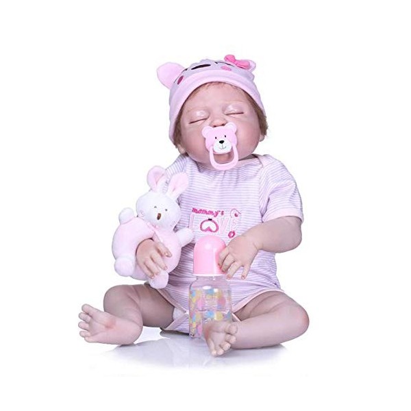 56Cm Réaliste Reborn Baby Dolls Sleeping Girl Nouveau-né Poupée Silicone Souple Réaliste Nourrir Poupées Toddler Doll Anniver