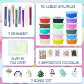 Calendrier de lAvent 2023 - Kit DIY Slime - Calendrier de lAvent 24 jours - Calendrier de lAvent avec 16 slimes, paillette
