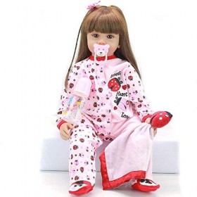 60 Cm Vinyle Souple Silicone Vie comme Reborn Bébé Poupée Fille Cheveux Longs Nouveau-Né Poupées Oeil Brun Fille Poupée pour 