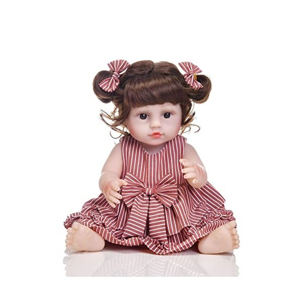 JYCCH Poupée bébé 18,5 Pouces Marron Fille bouclée bébé Renaissance poupée en Vinyle véritable pondérée Douce Fille Bambin po