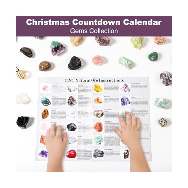 Calendrier de lAvent 2023 en cristal pour enfants – Calendrier de Noël 24 jours – Compte à rebours – Roches – Pour les amate