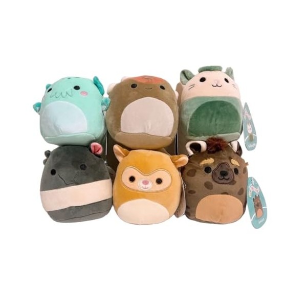 Squishmallows Lot de 6 mini poupées en peluche Newbie Squad Tarsier Hyena Tapir Cthulhu 12,7 cm