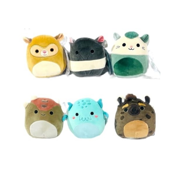 Squishmallows Lot de 6 mini poupées en peluche Newbie Squad Tarsier Hyena Tapir Cthulhu 12,7 cm