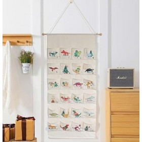 Calendrier de lAvent à remplir, tissu lin de haute qualité, 24 compartiments, à suspendre, avec barre en bois, 108 x 51 cm [