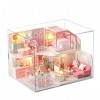 Kit Miniature De Maison De Poupée Bricolage 3D avec Appartement Anti-Poussière Loft Maison De Poupées Meubles Lumières LED Ar