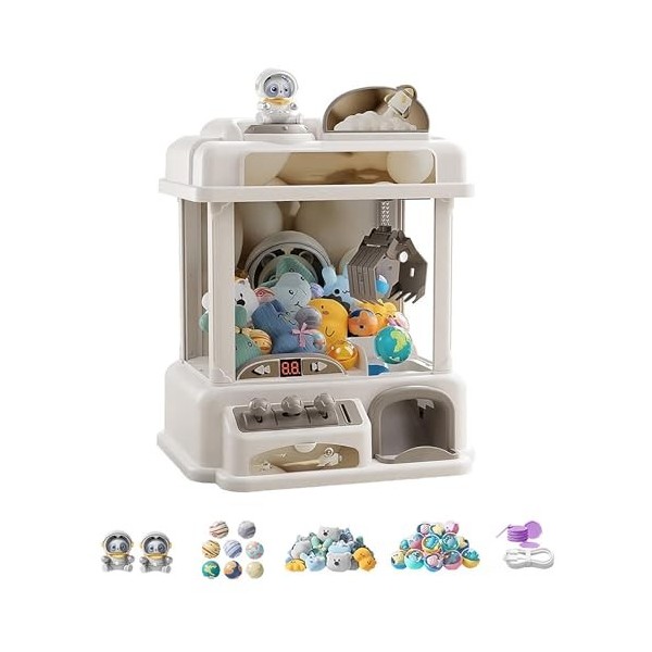 HAZARA Mini Machine À Griffes ， Machine Attrape Bonbon avec Musique et Lumières,2 Poupées Panda,25 Peluches,20 Gashapons ， Ma