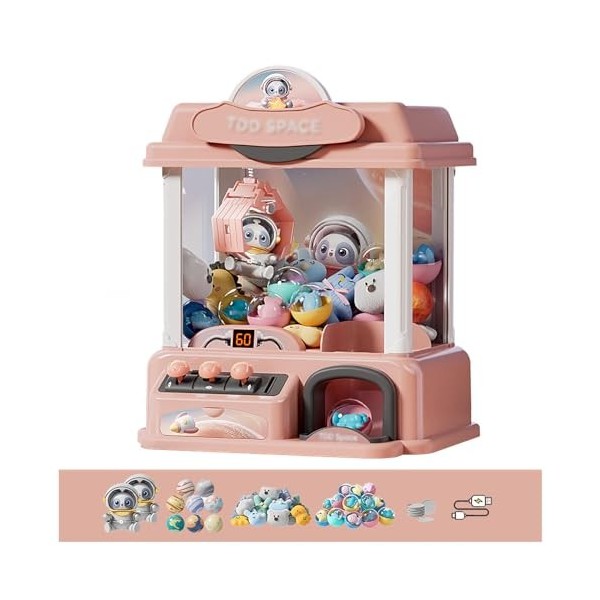 HAZARA Machine Pince Bonbon ， Jouet De Griffe pour Enfant avec Musique et Lumières,2 Poupées Panda,20 Peluches,20 Gashapons ，