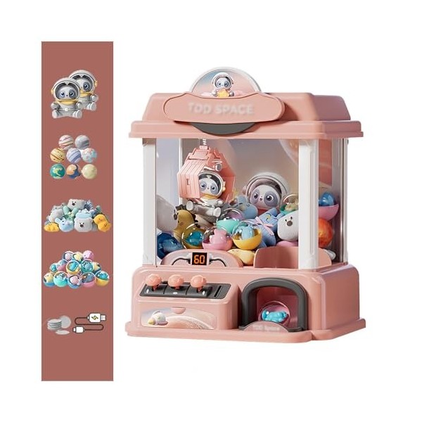 HAZARA Candy Grabber ， Machine a Bonbon avec Pince avec Musique et Lumières,2 Poupées Panda,20 Peluches,20 Gashapons ， Machin