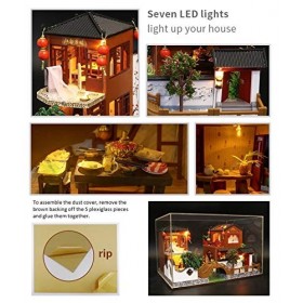 Cool Beans Boutique - Maison de poupée miniature en bois - Villa chinoise promenade sur la rivière avec housse anti-poussière