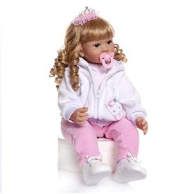 XQSSB 24 Pouces Reborn Poupées 60Cm Reborn Bambin Poupées Bébé Fille Princesse avec Longue Poupée De Poupée Cheveux Blonde Bl