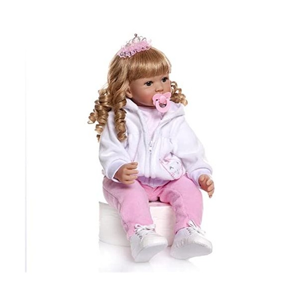 XQSSB 24 Pouces Reborn Poupées 60Cm Reborn Bambin Poupées Bébé Fille Princesse avec Longue Poupée De Poupée Cheveux Blonde Bl