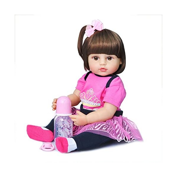 22 Pouces Reborn Bébé Poupées Fille avec des Yeux Bleus/Marrons Poupée De Cheveux Raides avec des Vêtements Réaliste Enfant e