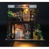 XBR Puzzles 3D Kit de Bricolage Miniature Accessoires de Maison de café Maisons de poupées avec Meubles Boîte à Musique LED C