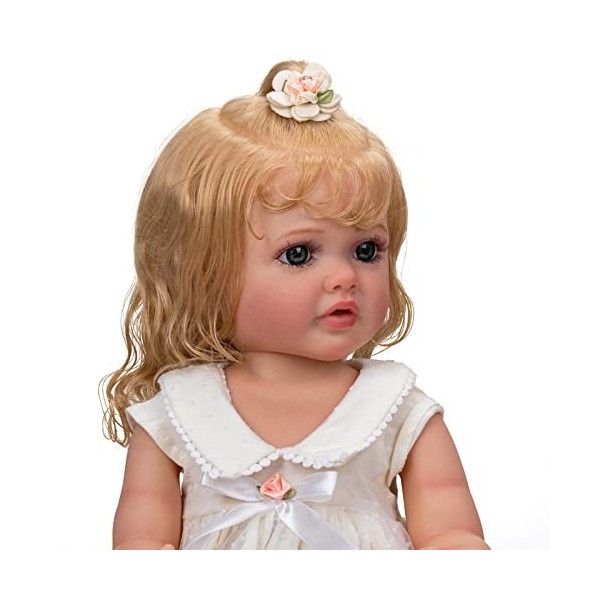 55CM Reborn Baby Doll Full Body Soft Silicone Vinyl Reborn Toddler Girl Doll Blonde Hair Blue Eyes Cadeau danniversaire de N