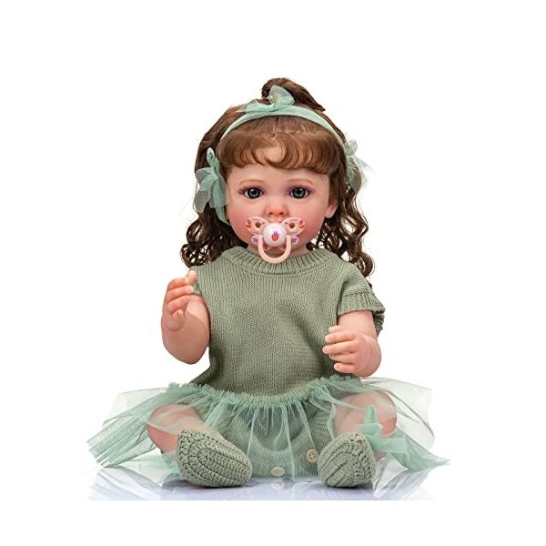 55cm Reborn Baby Doll Cute Girl Full Body Soft Silicone Vinyl 24inch Réaliste Reborn Toddler Doll Blue Eyes 3D Skin with Gree