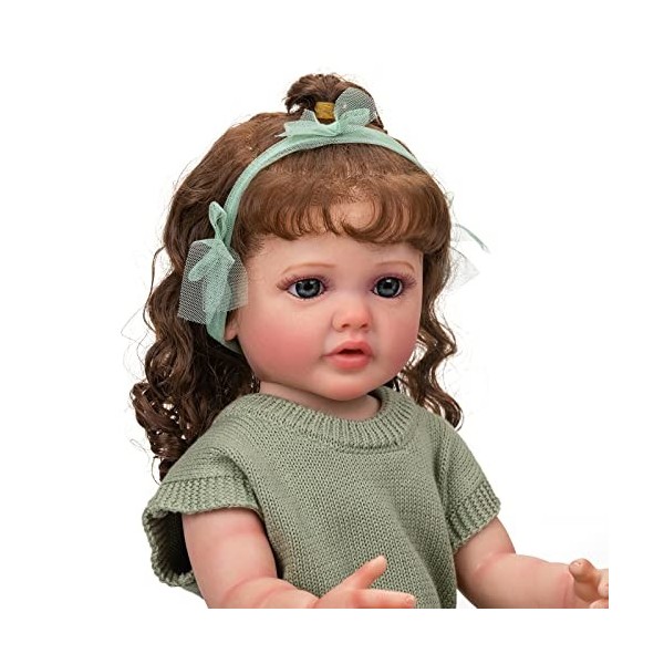 55cm Reborn Baby Doll Cute Girl Full Body Soft Silicone Vinyl 24inch Réaliste Reborn Toddler Doll Blue Eyes 3D Skin with Gree