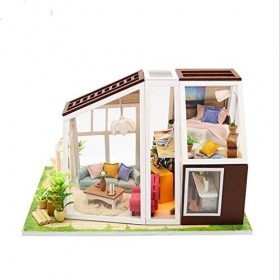 Kit de maison de poupée miniature à faire soi-même avec meubles et lumières LED Modèle de maison de poupée en bois Puzzle cré