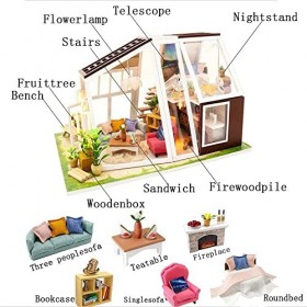 Kit de maison de poupée miniature à faire soi-même avec meubles et lumières LED Modèle de maison de poupée en bois Puzzle cré