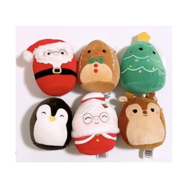 Squishmallows Lot de 6 mini poupées en peluche Pingouin faon de Noël 2023 12,7 cm