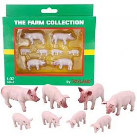 Toyland® - Lot de 8 Figurines animales de Grands porcs et porcelets Blancs à léchelle 1:32 - La Collection Farm - Figurines 