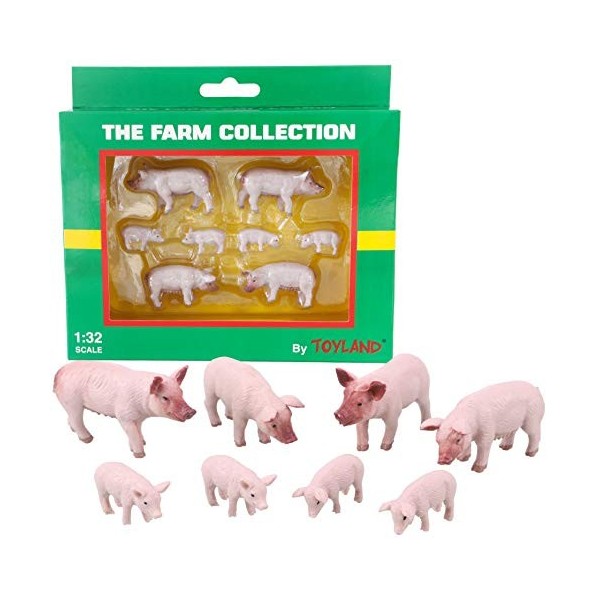 Toyland® - Lot de 8 Figurines animales de Grands porcs et porcelets Blancs à léchelle 1:32 - La Collection Farm - Figurines 