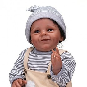 Nouveau 55 CM Reborn bébé Shaya en Peau Marron foncé bébé Afro-américain Doux Visage Mignon Bizarre garçon poupée 3 Mois Tail