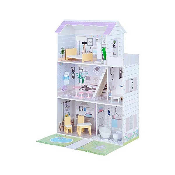 Olivia’s Little World Giant Doll House avec 16 poupées Accessoires, Maison de poupées en Bois avec mobilier, 3 étages, poupée