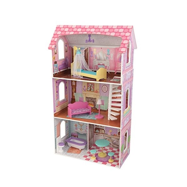 KidKraft 65179 Maison de poupées en bois Penelope incluant accessoires et mobilier, 3 étages de jeu pour poupées 30 cm