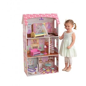 KidKraft 65179 Maison de poupées en bois Penelope incluant accessoires et mobilier, 3 étages de jeu pour poupées 30 cm