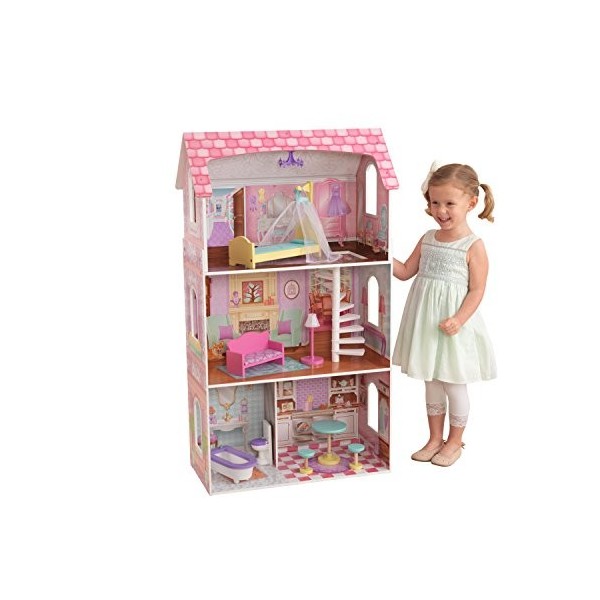 KidKraft 65179 Maison de poupées en bois Penelope incluant accessoires et mobilier, 3 étages de jeu pour poupées 30 cm