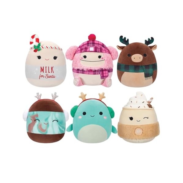 Squishmallows Bigfoot Lot de 6 mini poupées en peluche élan de Noël 12,7 cm