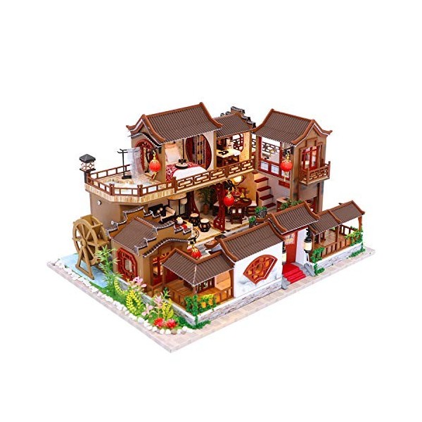 Cool Beans Boutique DH-HD-L905Mansion Kit maison de poupée miniature en bois avec pergola et housse anti-poussière – Kit de m