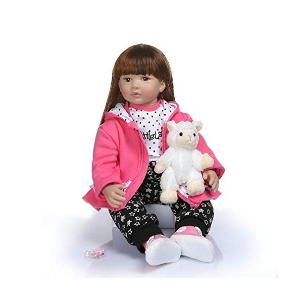 Reborn Baby Dolls 24" Mignon Réaliste Doux Silicone Vinyle Poupées Nouveau-Né Bébé Poupées avec Vêtements Jouets et Sucette C