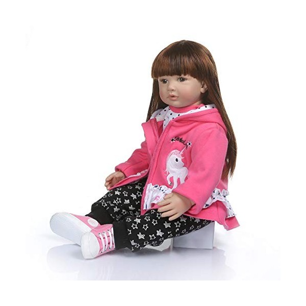 Reborn Baby Dolls 24" Mignon Réaliste Doux Silicone Vinyle Poupées Nouveau-Né Bébé Poupées avec Vêtements Jouets et Sucette C