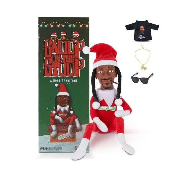 Snoop Dogg Snoop on a Stoop Poupée elfe de Noël avec accessoire spécial Snoops, petit jouet en peluche de 30,5 cm, comprend u