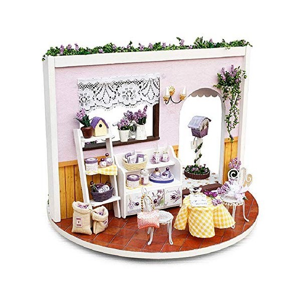 Heqianqian Kits de Maison Accessoires de la Maison de poupée en Bois Balcon Jardin Salle de Bain pour Famille de Filles Kit d