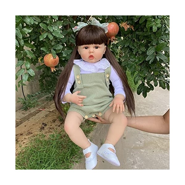 YIHANGG Silicone Souple Poupée Reborn pour Tout-Petits Fille 60CM Reborn Bébé Poupée Shabiller Princesse Poupée aux Cheveux 