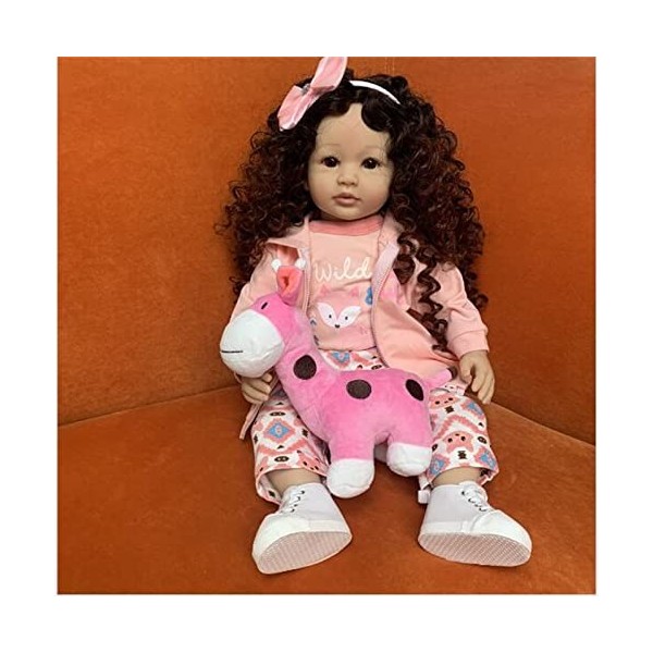 XQSSB 60Cm Reborn Bambadler Poupées Fille Bébé Princesse Rose avec des Cheveux Bouclés Robe À Capuche À Capuche De Mode Boucl