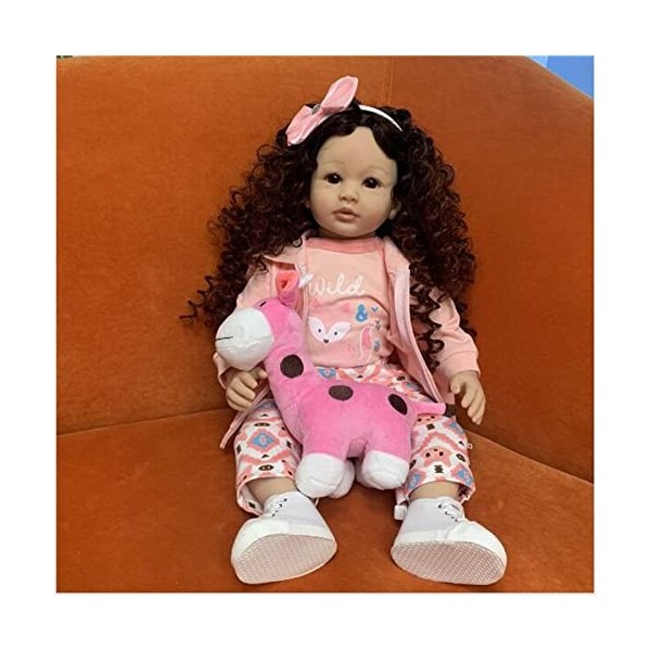 XQSSB 60Cm Reborn Bambadler Poupées Fille Bébé Princesse Rose avec des Cheveux Bouclés Robe À Capuche À Capuche De Mode Boucl