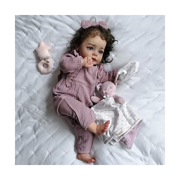 MHXZKHL 24 Pouces Réaliste Reborn Bébé Poupée Fille 60cm Princesse Vêtements Violets Peau 3D avec des Veines Visibles Poupée 