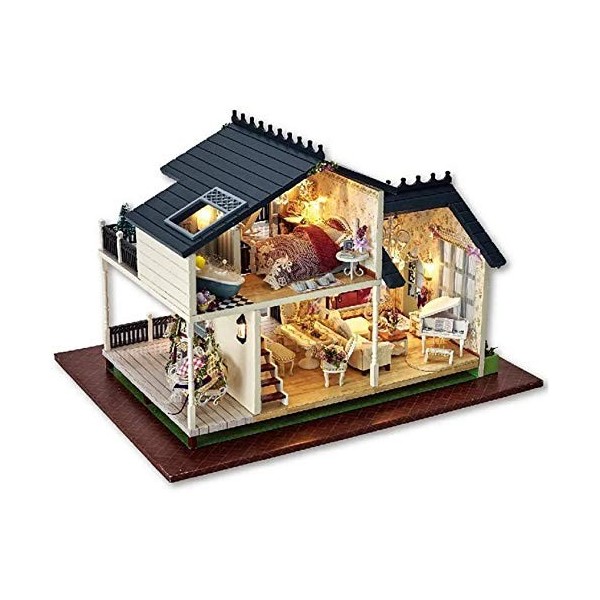 SEESEE.U Kit de Maison de poupée en Bois Bricolage, Appartement de Temps Bricolage Chalet en Bois Villa 3D Puzzle en Bois mod