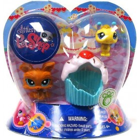 Littlest Pet Shop Lot de 2 bourdons et chiens avec cupcake pour la Saint-Valentin