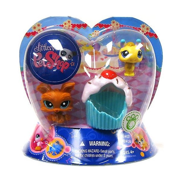 Littlest Pet Shop Lot de 2 bourdons et chiens avec cupcake pour la Saint-Valentin