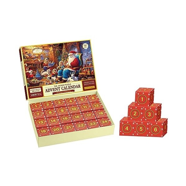 Puzzle Calendrier de lAvent 2023-1008 pièces Puzzle Calendrier de compte à rebours de 24 jours surprise du Père Noël Jeu fam