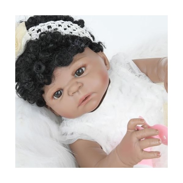 ERNZI Reborn Baby Dolls 22Inch 55Cm Baby Soft Body Realistic Black Newborn Baby Dolls African American Real Life Baby Dolls C