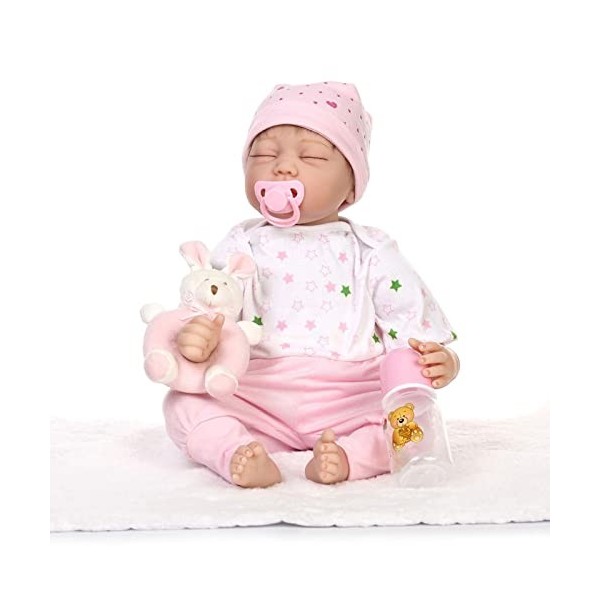 Poupées Reborn Poupée Bébé, Reborn Baby Doll Belle Fermer Les Yeux Bébé Poupée Silicone Vinyle Doux Real Touch Réaliste Nouve